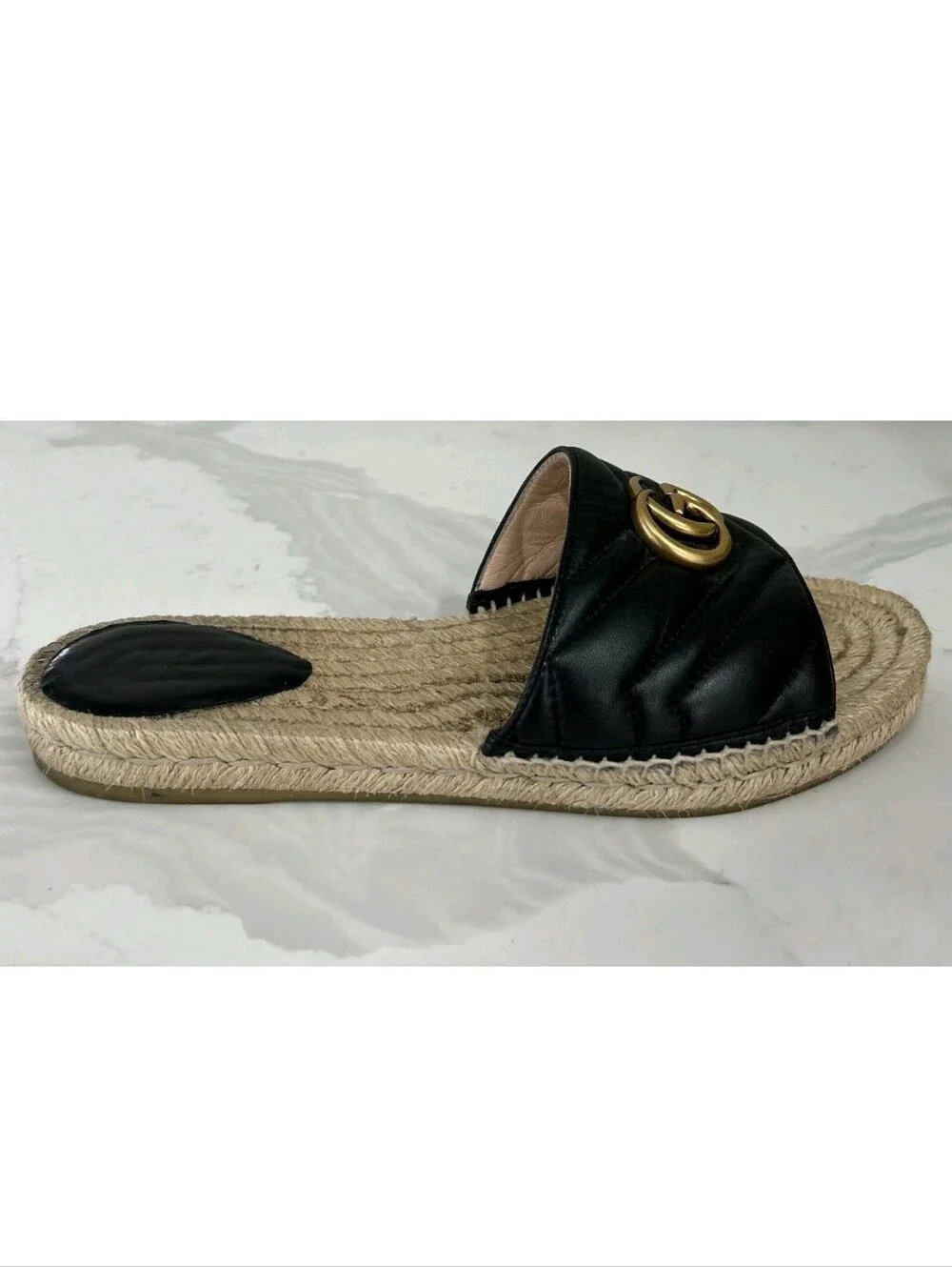 GUCCI Black Nappa Matelasse Gold GG Marmont Espadrille Slide Sandals 10 US = 41 - Picture 10 of 15